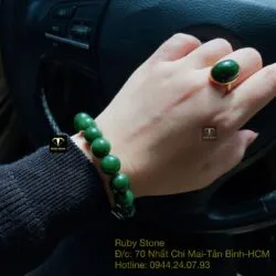 Bộ vòng chuỗi Ngọc bích 12 ly và nhẫn Oval, vàng 18k - Ảnh 3