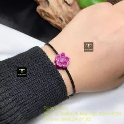 Charm hoa sen Ruby Nam Phi mix dây cáp đen - Hình ảnh 5