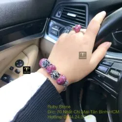 Vòng tay bạc mix charm Ruby Nam Phi mài giác - Ảnh 4