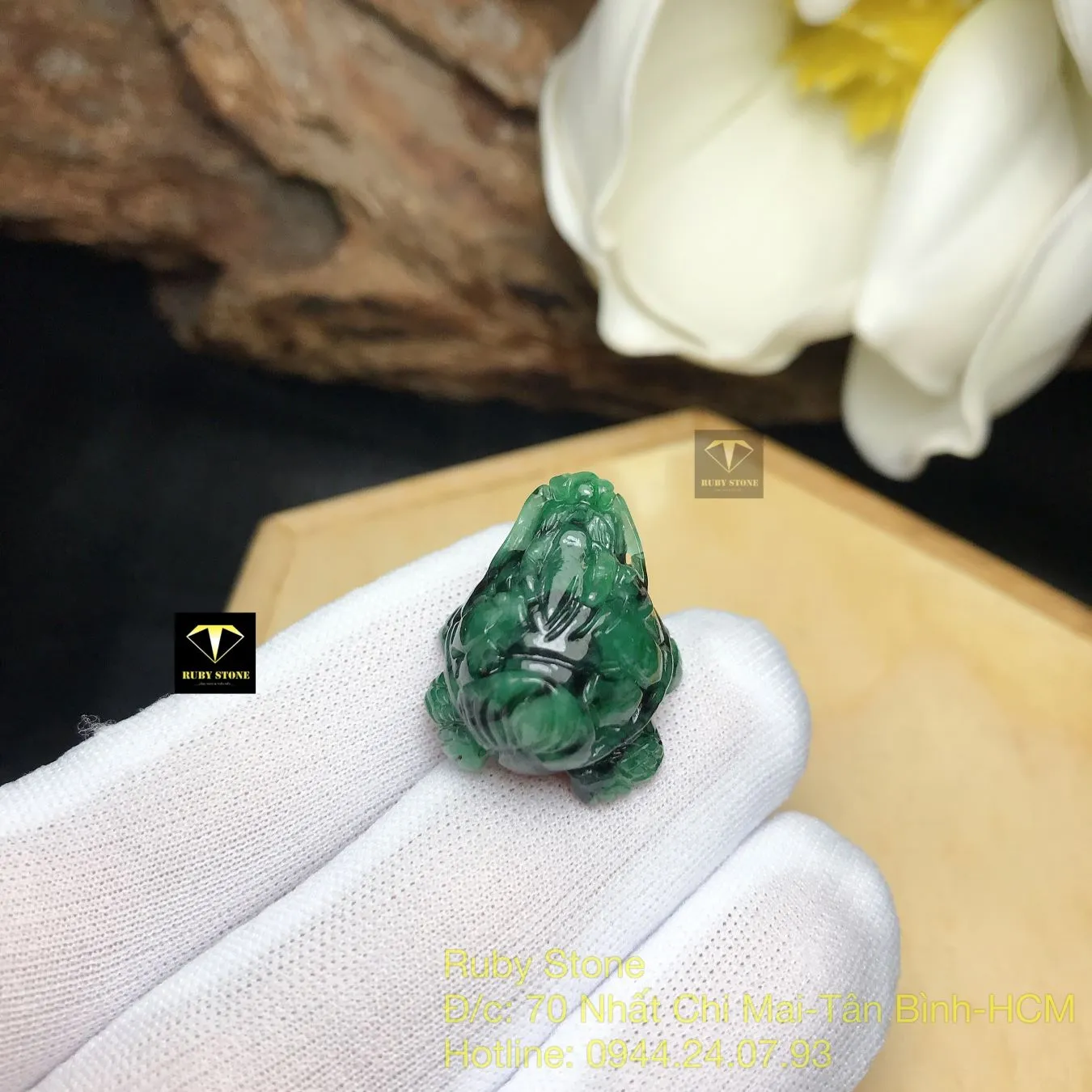 Long quy ngọc Cẩm thạch sơn thuỷ xanh lý, KT 18,5mm Long quy ngọc Cẩm thạch sơn thuỷ xanh lý, KT 18,5mm - Ảnh 4