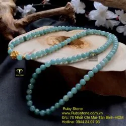 Chuỗi lam ngọc 108 hạt mix charm vàng hoa sen 24k