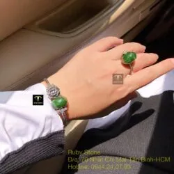 Bộ sản phẩm vòng và nhẫn bạc mix charm Ngọc bích mài giác - Ảnh 6