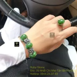 Bộ sản phẩm vòng và nhẫn bạc mix charm Ngọc bích mài giác - Ảnh 5