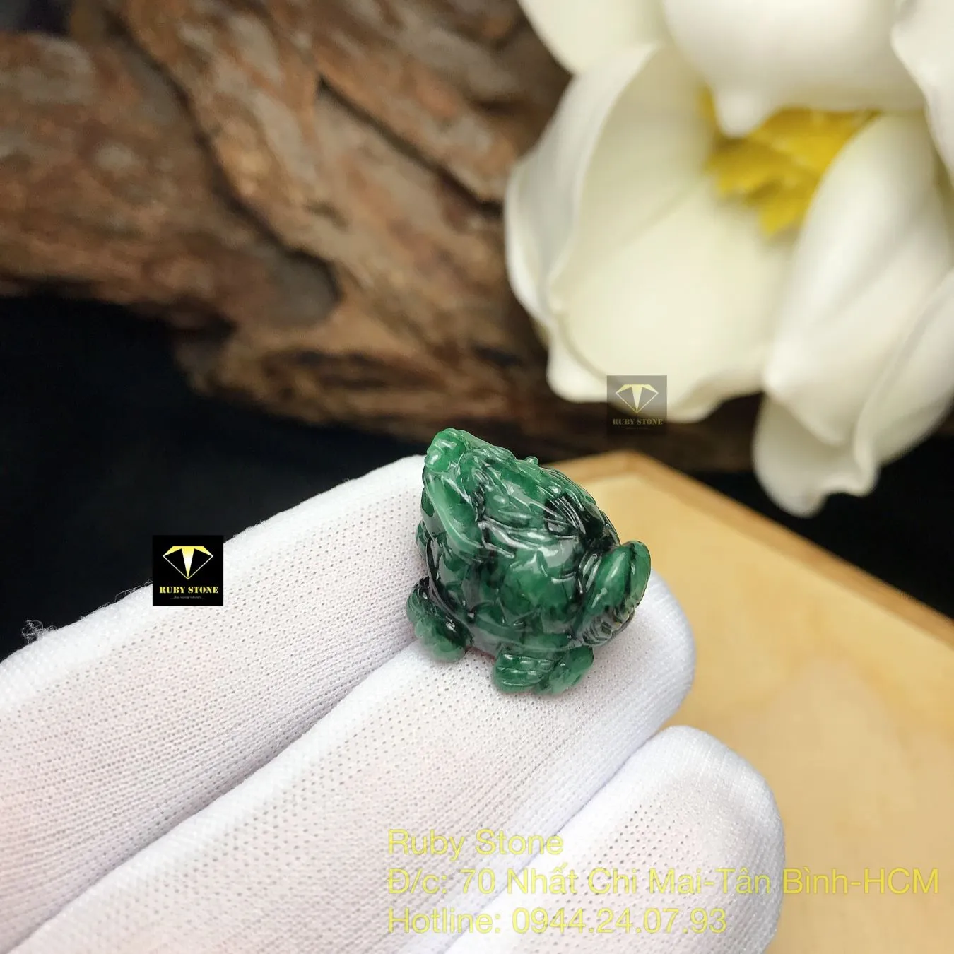 Long quy ngọc Cẩm thạch sơn thuỷ xanh lý, KT 18,5mm Long quy ngọc Cẩm thạch sơn thuỷ xanh lý, KT 18,5mm