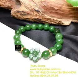 Vòng Ngọc bích mix charm Hoa mai, bánh xe vàng 18k - Ảnh 5