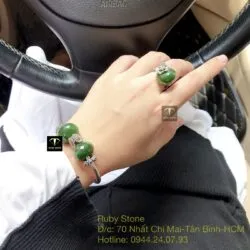 Bộ sản phẩm vòng và nhẫn bạc mix charm Ngọc bích mài giác - Ảnh 5