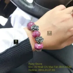Vòng tay bạc mix charm Ruby Nam Phi mài giác