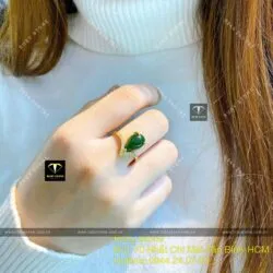 Nhẫn giọt nước Ngọc bích xanh đậm, vàng 18k - Ảnh 5