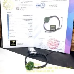 Hoa mẫu đơn Ngọc bích tết dây vải đeo tay - Ảnh 5