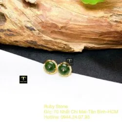Khuyên tai đồng điếu Ngọc bích xanh đậm, vàng 18k - Ảnh 3