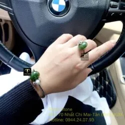 Bộ sản phẩm vòng tay và nhẫn bạc mix charm Ngọc bích xanh lá - Ảnh 4