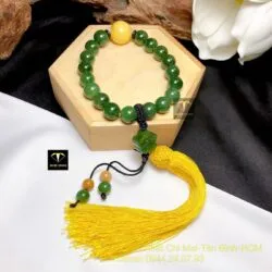 Tràng hạt Phật Giáo ngọc bích Canada 10 ly, mix Hổ Phách mật lạp 16 ly