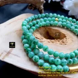 Vòng chuỗi ngọc cẩm thạch sơn thuỷ 108 hạt mix charm vàng khắc chú 24k