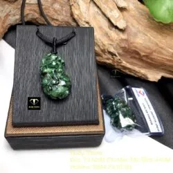 Tỳ hưu ngọc Cẩm thạch sơn thuỷ xanh, kích thước 32mm