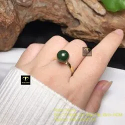 Nhẫn trái châu Ngọc bích đai trơn, vàng 18k - Hình ảnh 2
