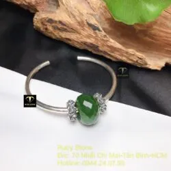 Kiềng bạc mix charm Ngọc bích mài giác chặn hoa hồng - Hình ảnh 4