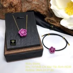 Bộ sản phẩm mặt dây chuyền và vòng tay hoa sen Ruby Nam Phi - Ảnh 3