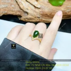 Nhẫn giọt nước Ngọc bích xanh đậm, vàng 18k - Ảnh 8