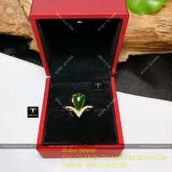 Nhẫn giọt nước Ngọc bích xanh đậm, vàng 18k - Ảnh 7