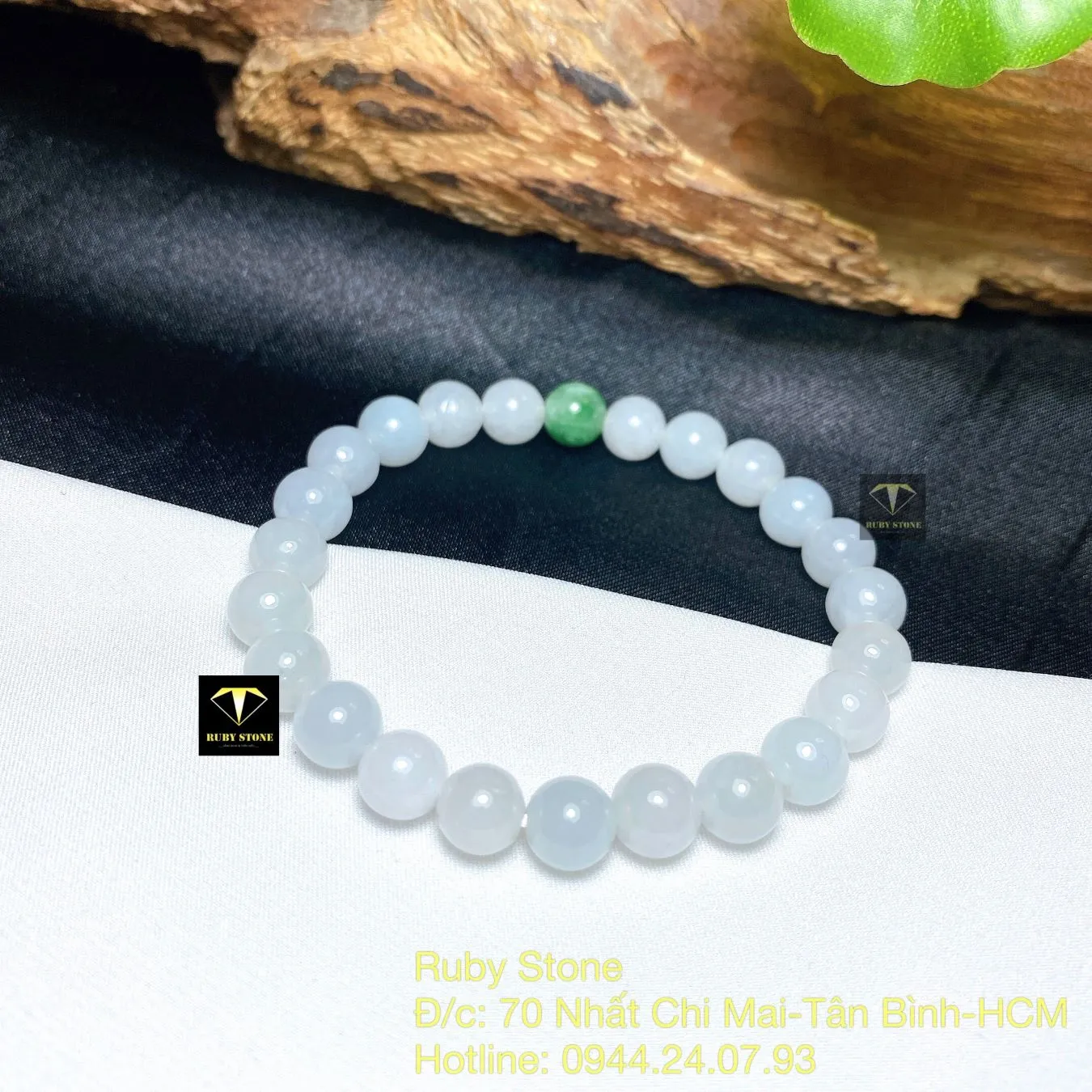 Vòng chuỗi băng ngọc mix bi Cẩm thạch xanh lý 7,5 ly Vòng chuỗi băng ngọc mix bi Cẩm thạch xanh lý 7,5 ly