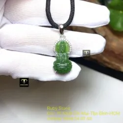 Phật Bà Quan Âm ngọc bích Canada xanh lý, vàng trắng 14k
