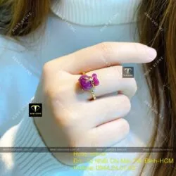 Nhẫn túi tiền Ruby Nam Phi, vàng 18k - Hình ảnh 8