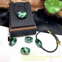 Lu thống ngọc Cẩm thạch sơn thuỷ xanh lý, KT 18-20mm