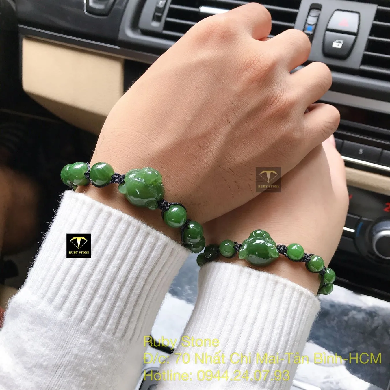 Vòng cặp ngọc bích Canada xanh lá thắt charm đầu Báo Vòng cặp ngọc bích Canada xanh lá thắt charm đầu Báo