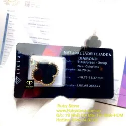 Mặt dây và Khuyên tai cỏ bốn cánh ngọc Phỉ Thúy Mực Dục, vàng 18k (kim cương thiên nhiên) - Hình ảnh 4