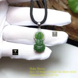 Phật Bà Quan Âm ngọc bích Canada xanh lý, vàng trắng 14k - Hình ảnh 2