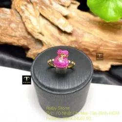 Nhẫn túi tiền Ruby Nam Phi, vàng 18k - Hình ảnh 2