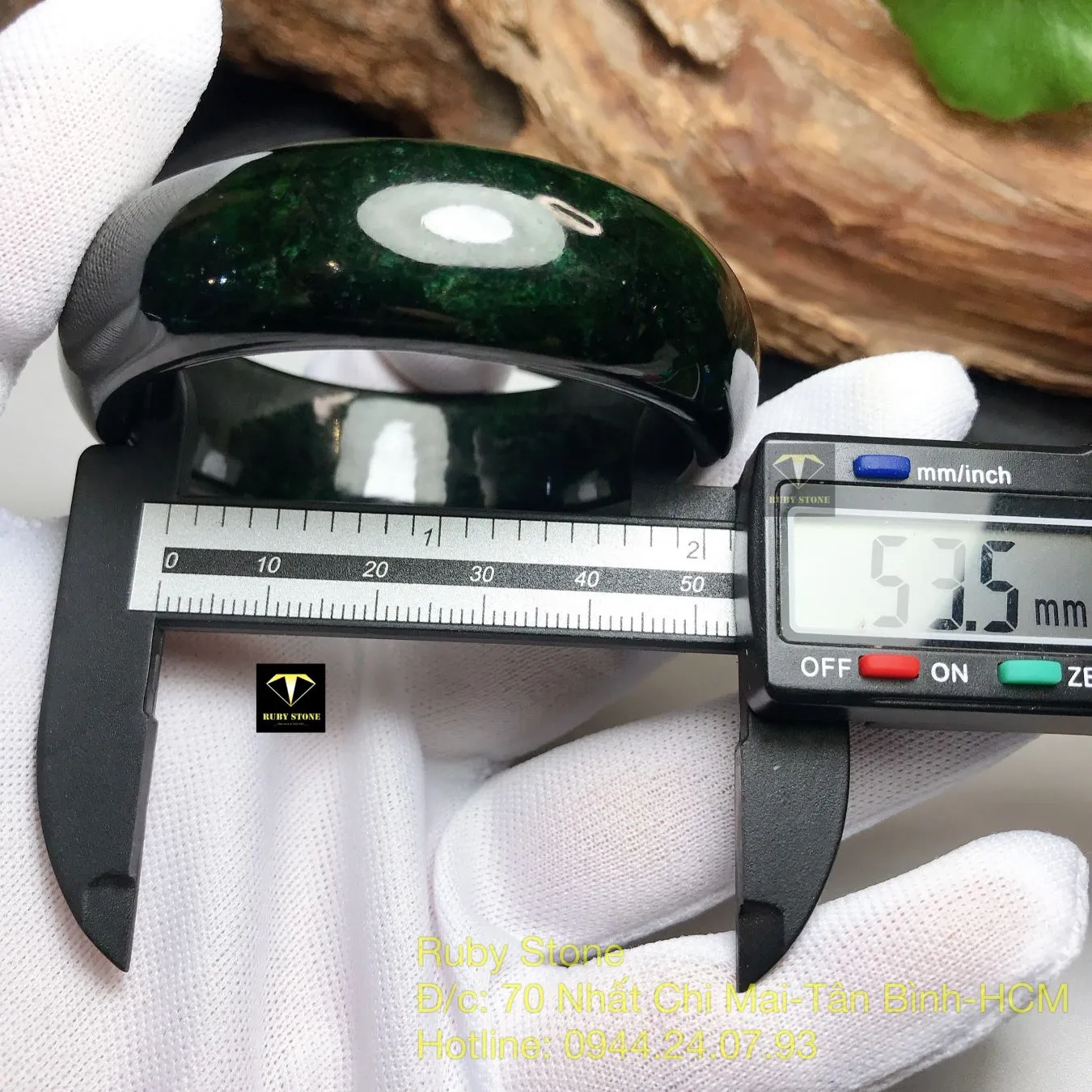 Vòng tay cẩm thạch xanh đen, bản 18mm Vòng tay cẩm thạch xanh đen, bản 18mm - Ảnh 3