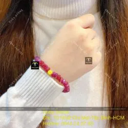 Chuỗi Ruby thiên nhiên mài giác, mix charm vàng 24k - Hình ảnh 7