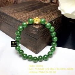 Vòng tay Ngọc bích xanh lý 8 ly mix charm vàng hoa mai 24k - Hình ảnh 2