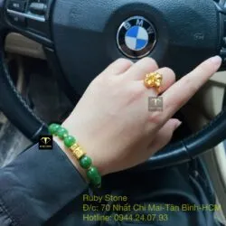 Vòng tay Ngọc bích 10 ly, mix Lu khắc chú "Om" vàng 24k - Ảnh 5
