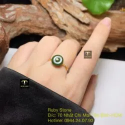Nhẫn đồng điếu Ngọc bích xanh đậm, đai xoắn, vàng 18k - Ảnh 2