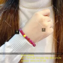 Chuỗi Ruby thiên nhiên mài giác, mix charm vàng 24k