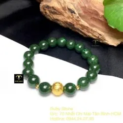 Vòng Ngọc bích xanh lý đậm 10 ly, mix charm vàng 24k - Ảnh 4