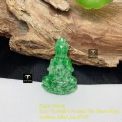 Phật quan âm ngọc Cẩm thạch xanh lý táo, KT 43mm