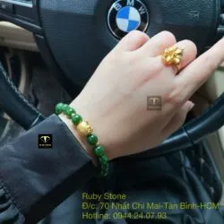 Vòng tay Ngọc bích xanh lý 8 ly, mix charm Hello Kitty vàng 24k - Hình ảnh 5