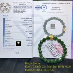 Vòng tay ngọc bích xanh lý 8 ly, mix charm vàng túi tiền 24k - Hình ảnh 4