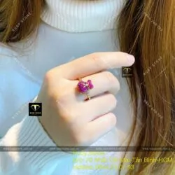 Nhẫn túi tiền Ruby Nam Phi, vàng 18k