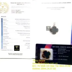 Mặt dây và Khuyên tai cỏ bốn cánh ngọc Phỉ Thúy Mực Dục, vàng 18k (kim cương thiên nhiên) - Hình ảnh 5
