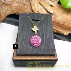 Mặt dây chuyền hoa mẫu đơn Ruby Nam Phi, vàng 18k - Ảnh 4