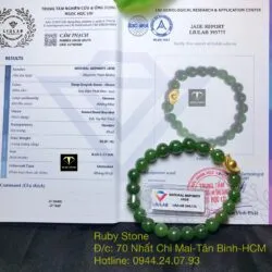 Vòng tay Ngọc bích xanh lý 8 ly, mix charm thỏi vàng 24k - Hình ảnh 4