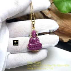 Phật Thích Ca Ruby Nam Phi, KT 23mm, vàng 18k - Ảnh 2