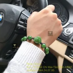 Vòng tay Đầu báo Ngọc bích hạt 10 ly