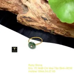 Nhẫn đồng điếu Ngọc bích xanh đậm, đai xoắn, vàng 18k - Ảnh 4