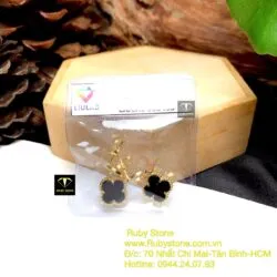 Mặt dây và Khuyên tai cỏ bốn cánh ngọc Phỉ Thúy Mực Dục, vàng 18k (kim cương thiên nhiên) - Hình ảnh 8