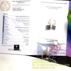 Mặt dây và Khuyên tai cỏ bốn cánh ngọc Phỉ Thúy Mực Dục, vàng 18k (kim cương thiên nhiên) - Hình ảnh 9